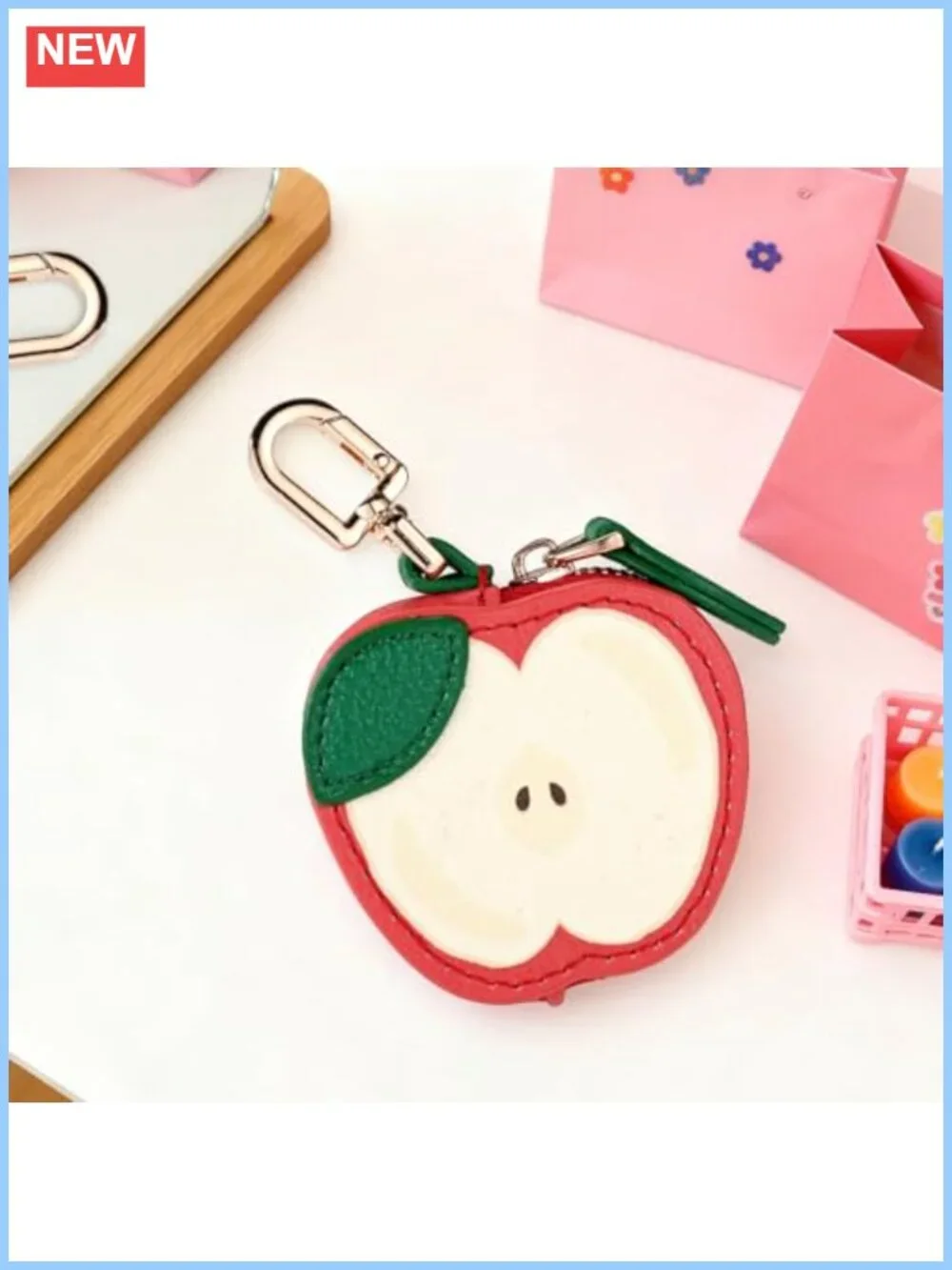 Leather Coin Purse Charm Mini Fruit Keychain Zipper Pouch Bag Accessory